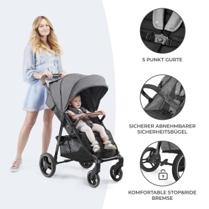 Carucior Kinderkraft GRANDE PLUS, 0-22 kg, 4 roti cu suspensie, gri - Img 7