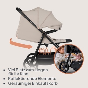 Carucior LIONELO IVA pentru copii 0-4 ani, 22 kg, cu roti PU si copertina XXL - Img 8