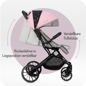 Carucior MoMi ESTELLE DAKAR pentru copii de la 6 luni, 22 kg, roz, pliabil - Img 6