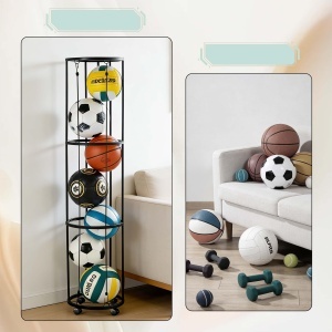 Carucior pentru mingi Relaxdays, 148,5 x 33 cm, cu 4 roti, negru - Img 3