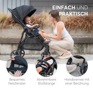 Carucior sport KikkaBoo Alexa usor compact pliabil cu o mana pana la 22 kg gri inchis - Img 6
