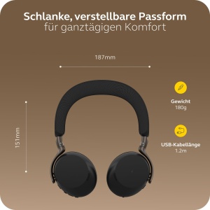 Casti audio Jabra Evolve3 75, Bluetooth, Negru, cu Microfon, 22 ore autonomie - Img 9