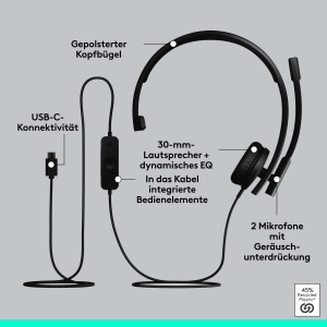 Casti audio Logitech H570e cu microfon, USB, compatibile PC si Mac - Img 6