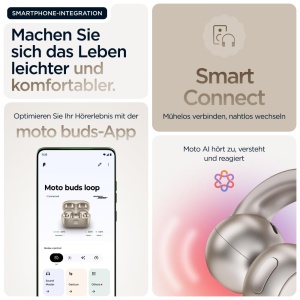 Casti audio Motorola Moto Buds Loop cu sunet Bose, incarcare wireless, Swarovski, French Oak - Img 3