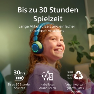 Casti audio PHILIPS TAK4200CT pentru copii, 45 ore autonomie, culoare Crystal Teal - Img 5