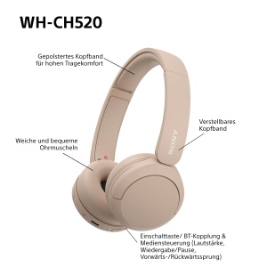 Casti audio Sony WH-CH520, Bluetooth, 50 ore autonomie, bej - Img 9