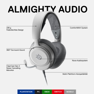 Casti audio SteelSeries Arctis Nova 1P, Surround Sound 360, Alb - Img 2