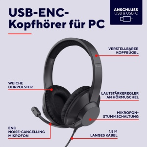Casti audio Trust Ayda Max cu microfon, Noise Cancelling, USB, 1.8m - Img 2