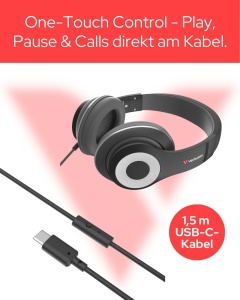 Casti audio Verbatim TruSound USB-C, 40mm, Negru, cu Microfon - Img 2