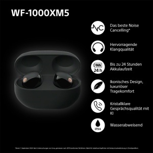 Casti audio wireless Sony WF-1000XM5, Noise Cancelling, Bluetooth, Negru - Img 3