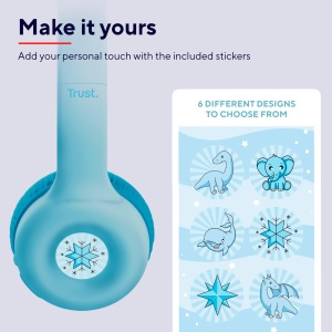 Casti Bluetooth Trust Nouna pentru copii cu limitator de volum (85dB) pentru copii de la 4 ani, Casti pliabile pe ureche cu microfon, 15 ore de redare, Casti pentru copii fara fir, albastru - Img 7