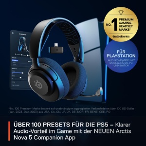 Casti pentru jocuri PS5 fara fir SteelSeries Arctis Nova 5P - Drivere magnetice din neodim - 100+ presetari audio - Durata de viata a bateriei de 60 de ore - 2.4GHz sau BT - ClearCast Gen2.X Mik - Pentru PS4/5, PC, Switch, Mobile - Img 2