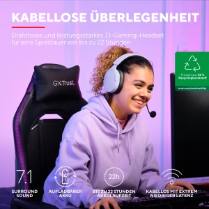 Casti pentru jocuri Trust Gaming GXT 491P Fayzo Bluetooth + 2.4GHz, sunet surround 7.1, durata de viata a bateriei 22H, 35% casti over-ear RGB din plastic reciclat PC wireless Bluetooth PS5 PS4 Switch, violet - Img 2