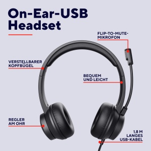 Casti USB Trust cu Microfon Design Usor On-Ear, Banda Reglabila, Casti Cu Fir 1.80m, Casti pentru PC Mac Chat Birou Skype Teams Video Conferinta Zoom - Negru - Img 2