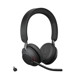 Casti wireless pentru PC Jabra Evolve2 65 - Casti stereo certificate UC cu anulare a zgomotului cu baterie de lunga durata - Adaptor Bluetooth USB-C - Negru