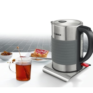 Ceainic fara fir Bosch TWK7S05, oprire automata, protectie la supraincalzire, oprire automata a aburului, curatare usoara, 1,7 L, 2200 W, negru/gri - Img 2