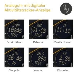 Ceas analogic Braun BN0299NBKB, 45 mm, cu calendar si pasometru, bratara silicon - Img 3
