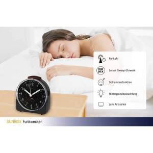 Ceas de perete analogic TFA Dostmann Sunrise, negru, cu functie snooze - Img 5