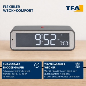 Ceas de perete TFA Dostmann Digital Funk-Wecker Twist, design elegant - Img 5