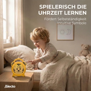 Ceas desteptator pentru copii Alecto BC100TIGER, galben, cu noapte luminoasa si USB reincarcabil - Img 4