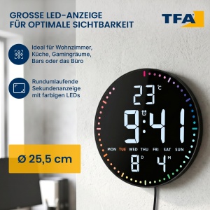 Ceas digital de perete TFA Dostmann, 25,5 cm, cu temperatura si alarma - Img 3