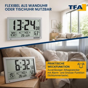 Ceas digital de perete TFA Dostmann 60.4517.54 cu display XL, argintiu - Img 6