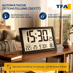 Ceas digital TFA Dostmann 60.4510, negru, cu afisaj mare si temperatura interioaraexterioara - Img 4