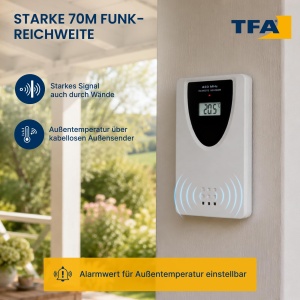 Ceas digital TFA Dostmann 60.4518.08, cu design lemnos, afisaj mare, termometru interior si exterior - Img 4