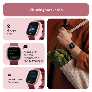 Ceas inteligent Fitbit Versa 4, 6 zile autonomie, compatibil AndroidiOS, culoare HimbeerrotAluminium - Img 5