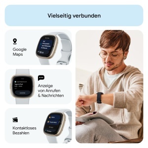 Ceas inteligent Google Fitbit Sense 2 GPS, EKG, Blue MistSoft Gold - Img 7