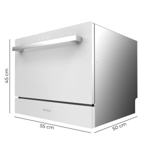 Cecotec Masina de spalat vase compacta pentru 6 seturi de clasa Bolero Aguazero 2400 Sticla alba. 1380W, finisaj din sticla alba, 5 programe, panou de control tactil, programabil pana la 24 de ore, blocare pentru copii si cos pentru tacamuri - Img 2