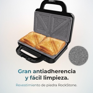 Cecotec Sandwich Maker Rock'nToast Deep Classic, 1000 W, latime mai mare, placi triunghiulare, prajire uniforma, acoperire RockStone, capacitate pentru 2 sandvisuri, fara PFOA - Img 4