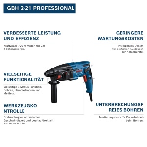 Ciocan rotopercutor Bosch Professional GBH 2-21 720W SDS Plus 20 J 23 kg - Img 2