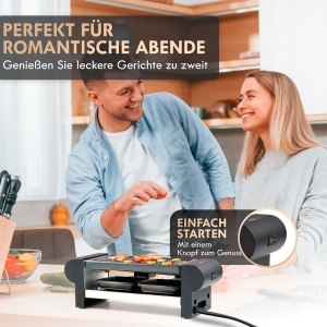 Clatronic(r) Raclette 2 Persoane | Mini raclette cu suprafata de gratar de aproximativ 20,5 x 10,5 cm | pentru gratar si gratinare | Placi si tigai antiaderente pentru gratar | 350W | RG 3592 - Img 3