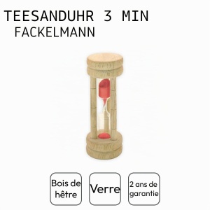Clepsidra Fackelmann 30952 din lemn de fag si sticla, 3 minute, bejtransparent - Img 4