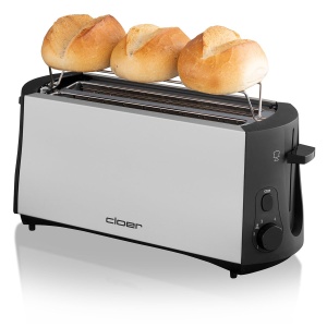 Cloer 3710 Prajitor de paine cu fante lungi pentru 4 felii de paine prajita, 1380 W, accesoriu pentru chifle integrat, dispozitiv de ridicare, sertar pentru firimituri, carcasa metalica termoizolata - Img 4