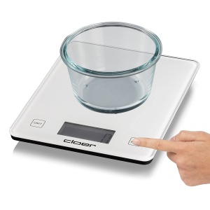 Cloer 6871 Cantar digital de bucatarie pentru pana la 10 kg, functie de cantarire, masurarea greutatii in pasi de 1 g, cantitatea poate fi specificata in grame, mililitri sau uncii, suprafata de sticla, afisaj LCD, alb - Img 5