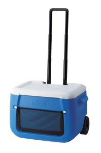 Coleman Racitor pasiv 50 QT Poly-lite plasa pe roti, Thermobox capacitate 47 L, cutie de gheata mobila cu roti