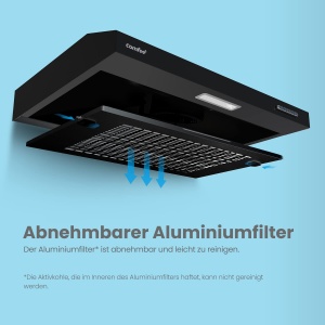 COMFEE CHU 36F17BB 60cm Hote de bucatarie cu otel inoxidabil filtru detasabil din aluminiu flux de aer de 200 m3h 2 niveluri 1 lumina LED negru - Img 4