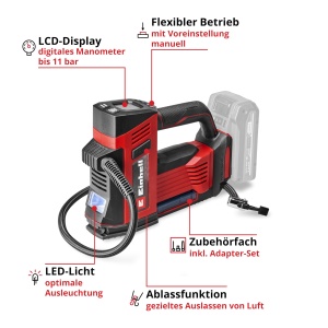 Compresor auto Einhell CE-CC 1823 D Li-Solo 18V 11 bar manometru digital LCD - Img 3