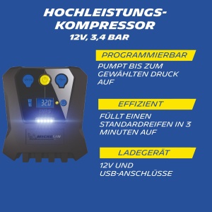 Compresor de aer digital MICHELIN 12V pentru masina | Programabil, compact si precis | Compresor de presiune in anvelope pentru masina, motocicleta, rulota si bicicleta - Img 3