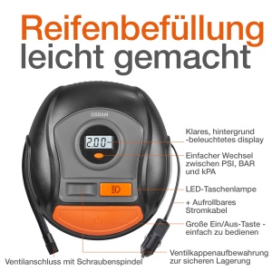 Compresor de aer OSRAM TYREinflate 400, umplere rapida in 3,5 minute, display digital - Img 4
