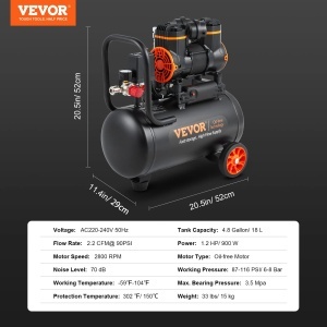 Compresor de aer VEVOR 18L, 900W, 70dB, silentios, ideal pentru reparatii auto - Img 7