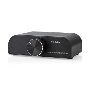 Comutator audio analogic Nedis | Port(uri) cu 4 porturi | Conexiuni - Intrare: 1x intrare audio de 3,5 mm / 3X (mufa 2X RCA) | Conectori - Iesire: 1x (2X Priza RCA) | Manual | Metal | Antracit