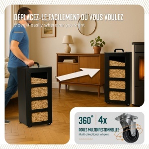Container pentru peleti VOUNOT, 45 kg, cu roti, negru, design modern - Img 5