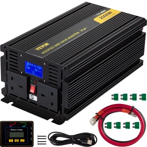 Convertor de tensiune VEVOR invertor cu unda sinusoidala modificata pura de 2000 W 12 V DC 240 AC indicatoare LED 4000 W ecran LCD 03 A 330 x 167 120