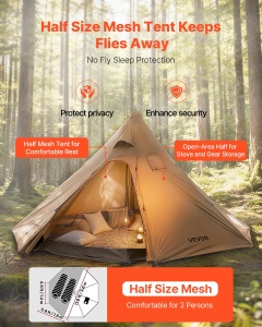 Cort de camping VEVOR DW258099, pentru 4 persoane, impermeabil, cu interior din plasa - Img 2
