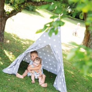Cort de joaca copii roba Little Stars - 115x115 cm, grialb, cu suport fiberglas - Img 9