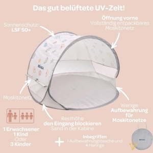Cort de plaja BEABA Breezy, UPF50, 120x85 cm, cu moskitiera - Img 4