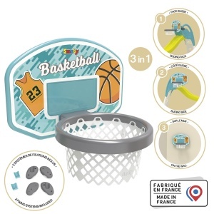 Cos de baschet Smoby 3-in-1 pentru copii, accesorii rampa, rezistent la intemperii - Img 2